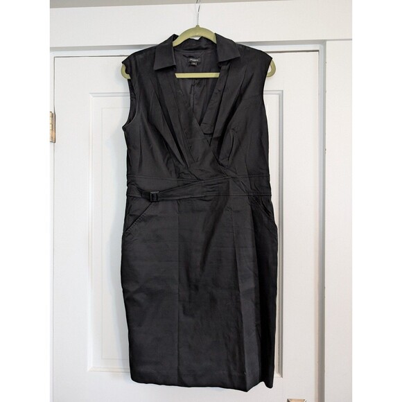 Ann Taylor Dress Black Sleeveless V-neck Pockets Buckle Front size 12 - Picture 1 of 5